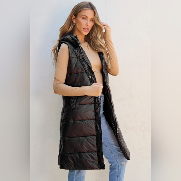 Longline Hooded Sleeveless Puffer Vest main image 1